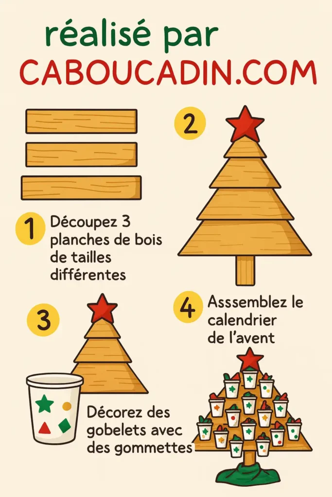 Comment fabriquer un calendrier de l’Avent avec des gobelets : activité Noël enfants illustration tuto calendrier de avent avec gobelet en carton