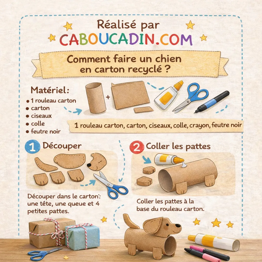 Un petit chien en rouleau de papier toilette qu’on a tout de suite envie d’adopter illustration tuto chien avec un rouleau en carton 2 11zon