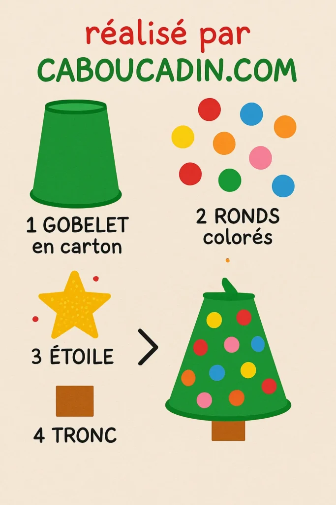 L’Activité Noël 2025 Incontournable : Un Sapin Trop Mignon Fabriqué Avec un Simple Gobelet illustration tuto sapin de noel avec gobelet en carton 1
