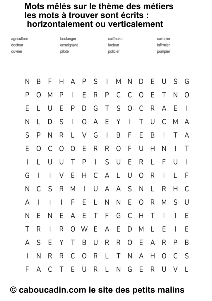 10 grilles de mots mêles sur les métiers 10 grilles de mots mêles sur les métiers