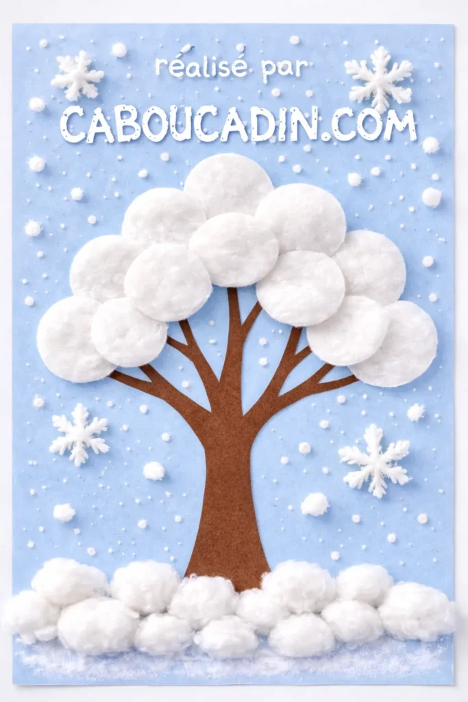 Bricolage arbre d’hiver maternelle : activité facile avec coton à démaquiller