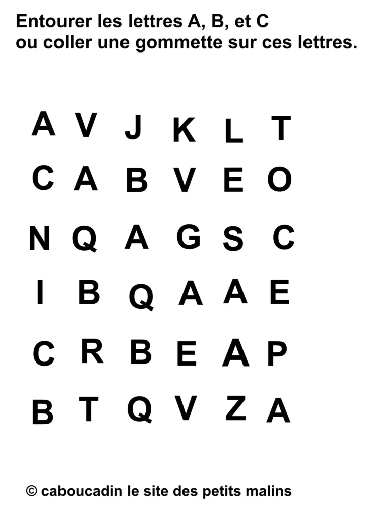 Fiche maternelle alphabet : reconnaître et entourer les lettres fiche maternelle reconnaitre les lettres alphabet et entourer 1