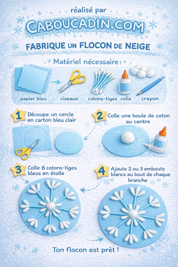 Bricolage hiver facile : fabriquer un flocon de neige avec des cotons-tiges illustration tuto flocon neige avec coton tige coton 2 11zon