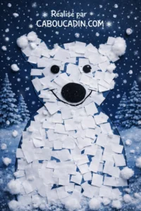 Bricolage hiver facile : un ours polaire en papier déchiré que les enfants adorent ours-polaire-avec-morceau-de-papier-blanc-dechire