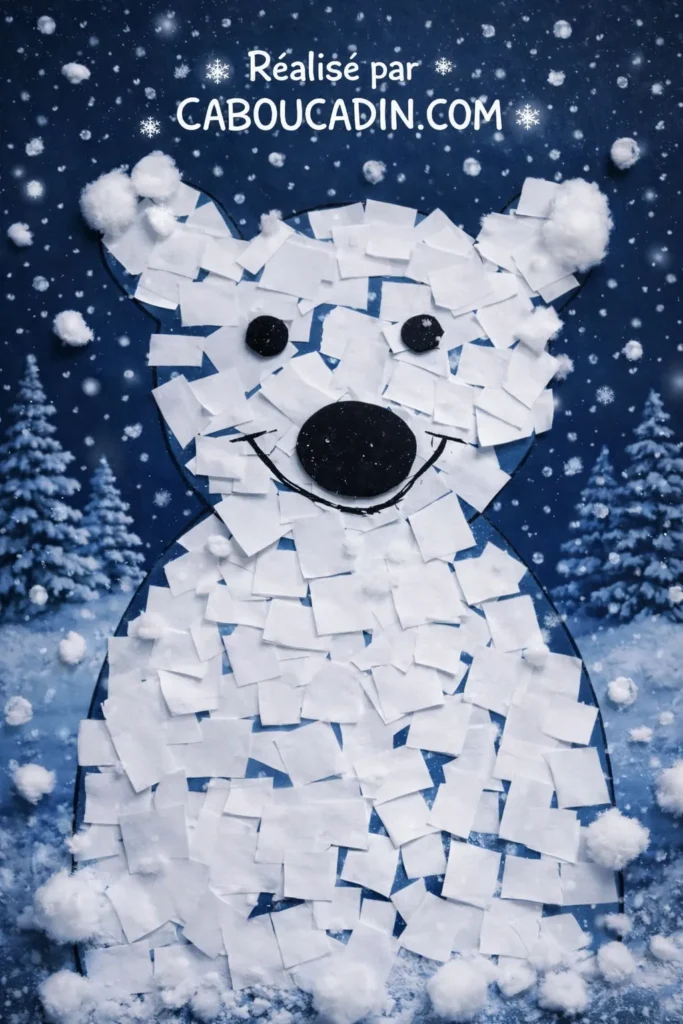 Bricolage hiver facile : un ours polaire en papier déchiré que les enfants adorent