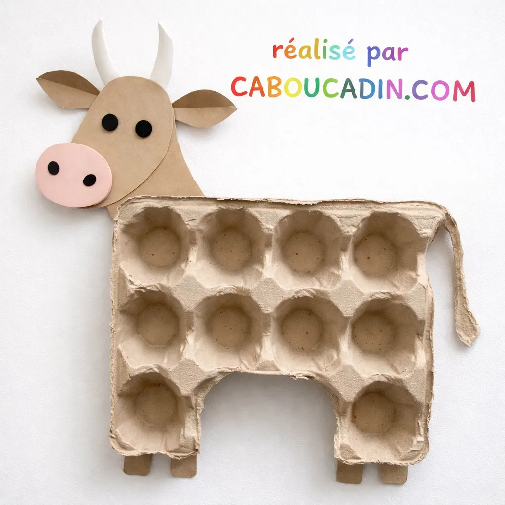 vache avec boite a oeufs en carton