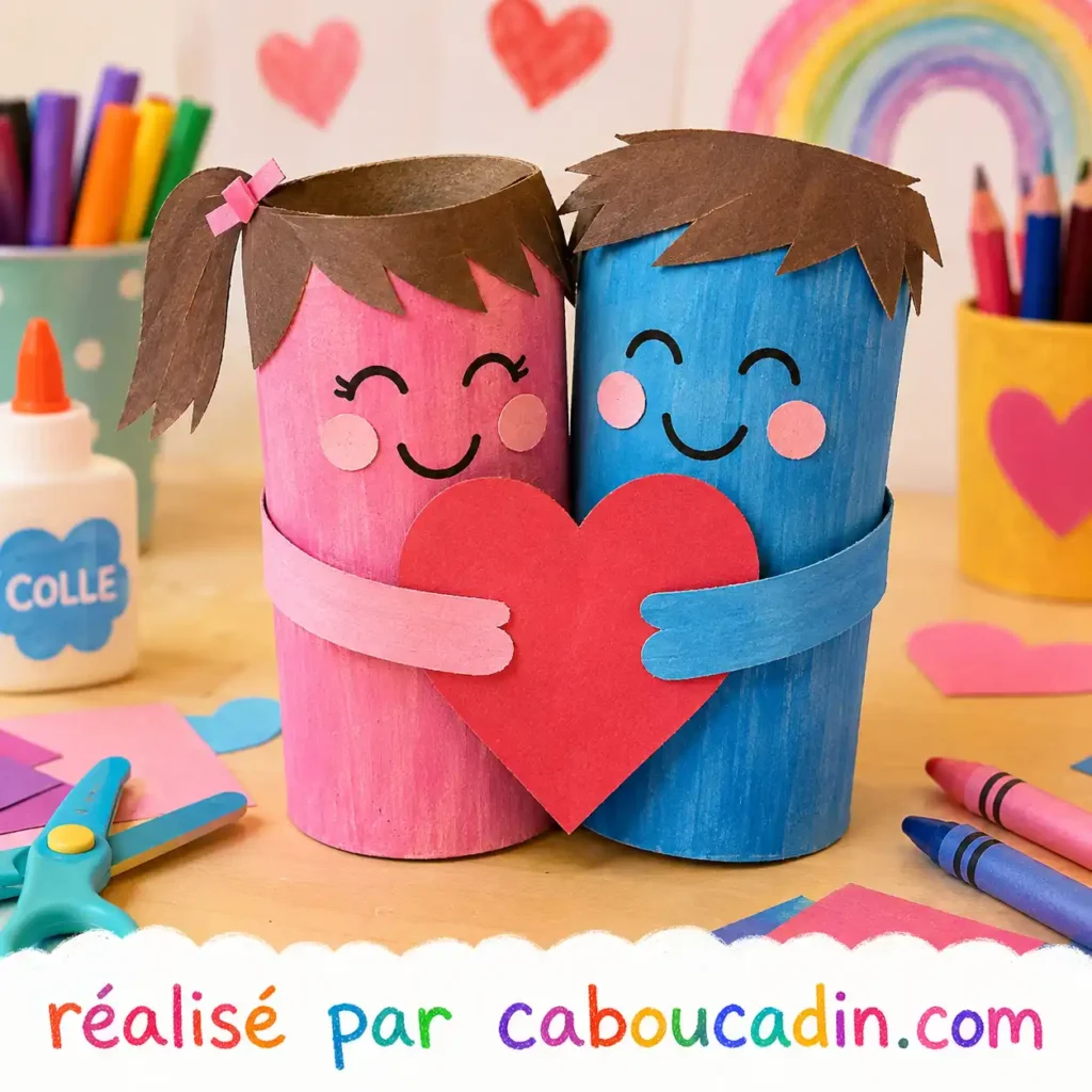 amoureaux avec rouleaux en carton caboucadin