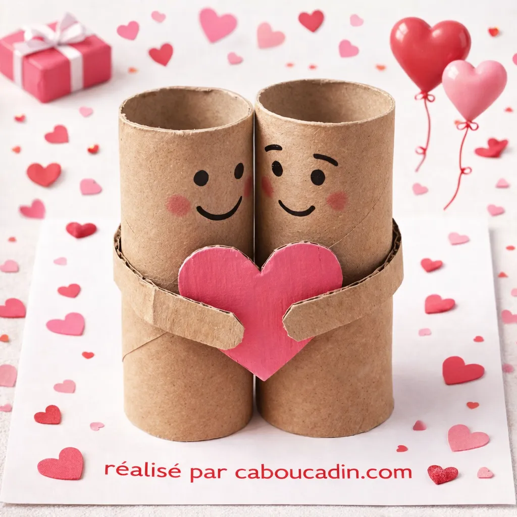 Bricolage Saint-Valentin : deux amoureux en rouleaux de papier toilette bricolage saint valentin