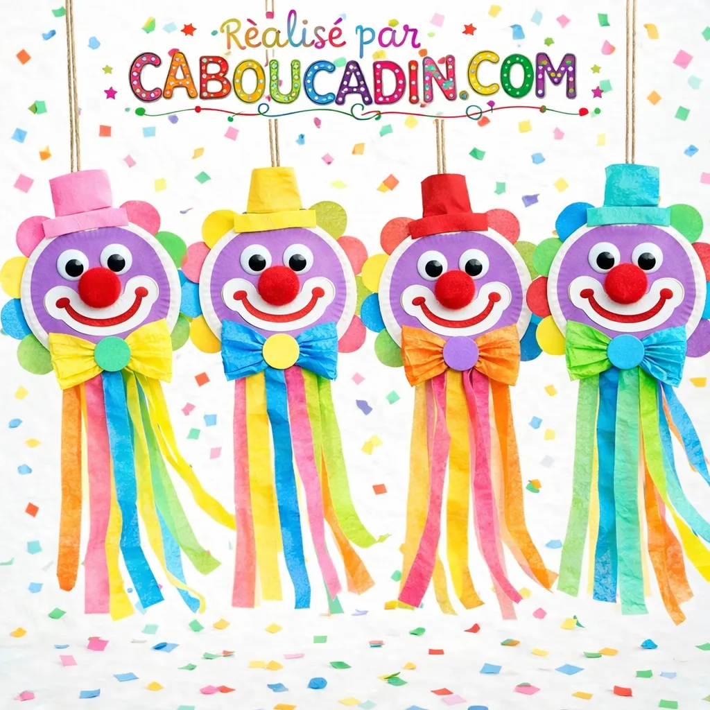 carnaval maternelle clowns en papier a suspendre