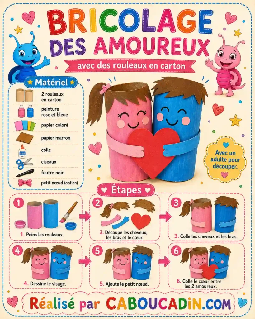 illustration amoureaux avec rouleaux en carton caboucadin