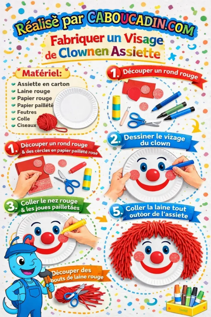 illustration tuto clown carnaval avec assiette en carton