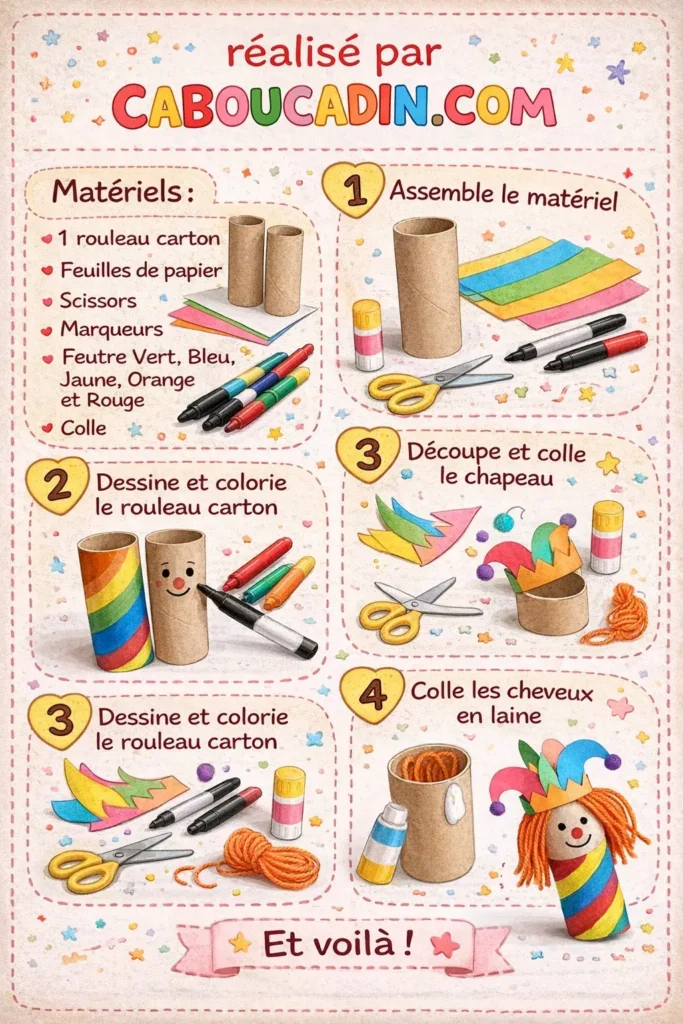 illustration tuto clown carnaval avec rouleau en carton
