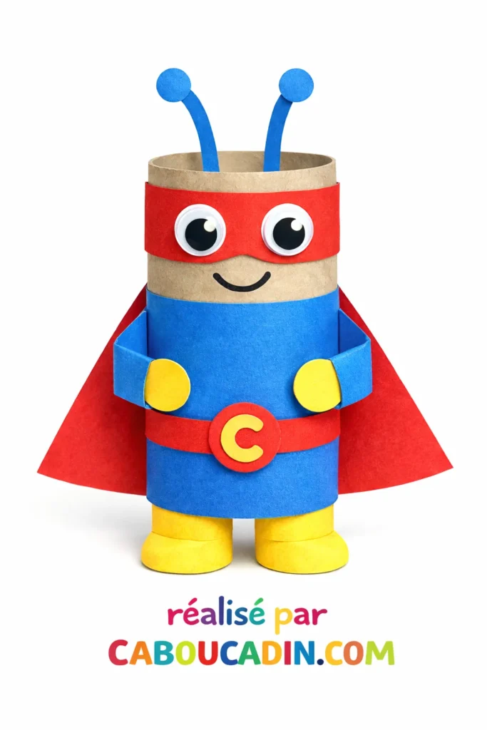 super hero caboucadin realise avec un rouleau en carton