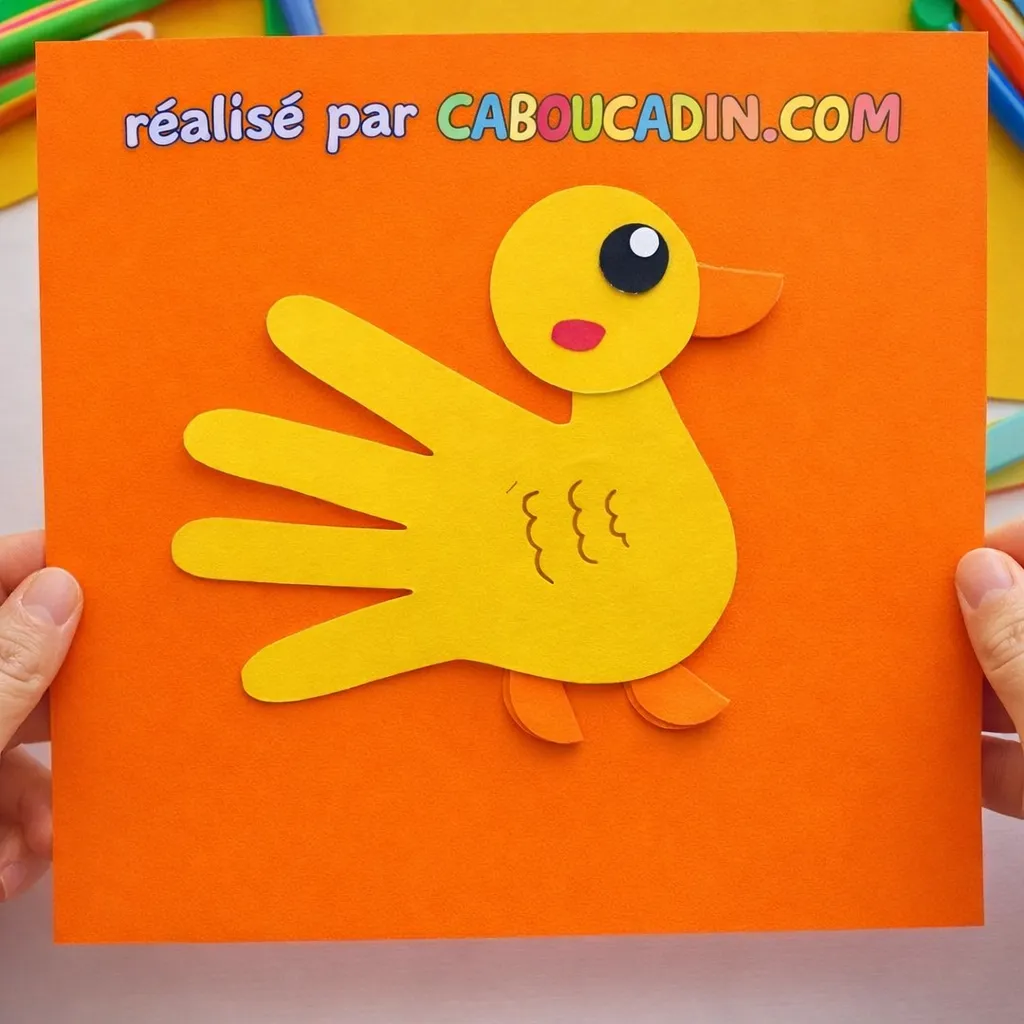 Bricolage enfant facile : canard en empreinte de main canard paques empreinte de main 1 11zon