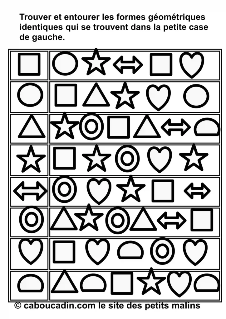 Fiche maternelle formes géométriques à imprimer (PS MS GS) fiche maternelle trouver et entourer formes geometriques identiques 1