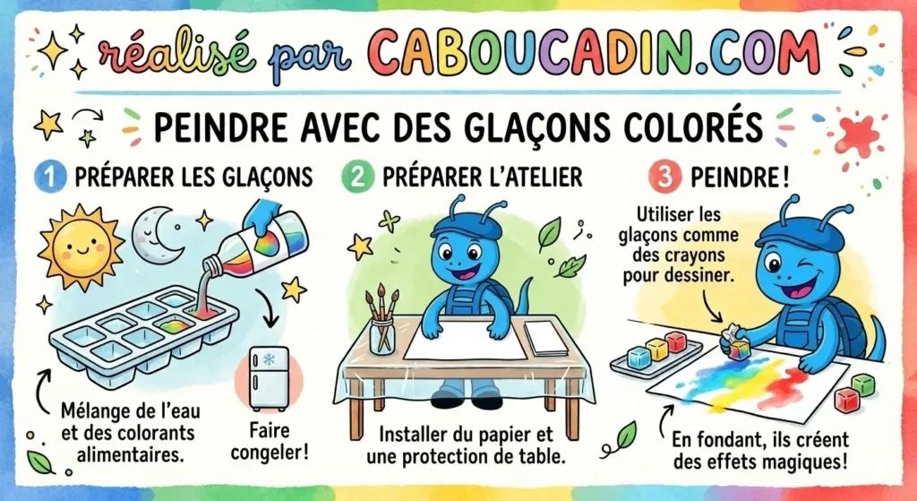 Peindre avec des glaçons colorés : activité créative facile pour enfants illustration tuto peindre avec des glacons colores 1 2