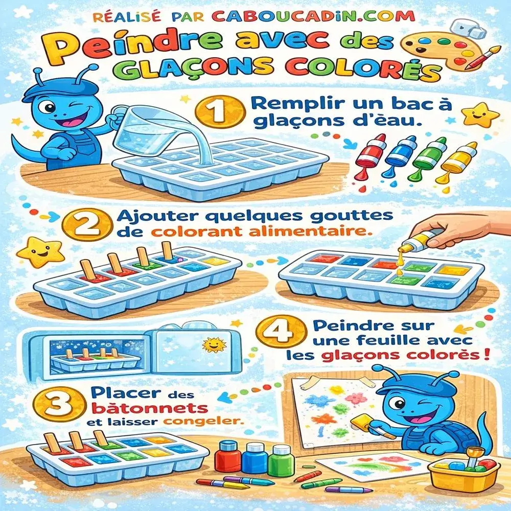 Peindre avec des glaçons colorés : activité créative facile pour enfants illustration tuto peindre avec des glacons colores 1