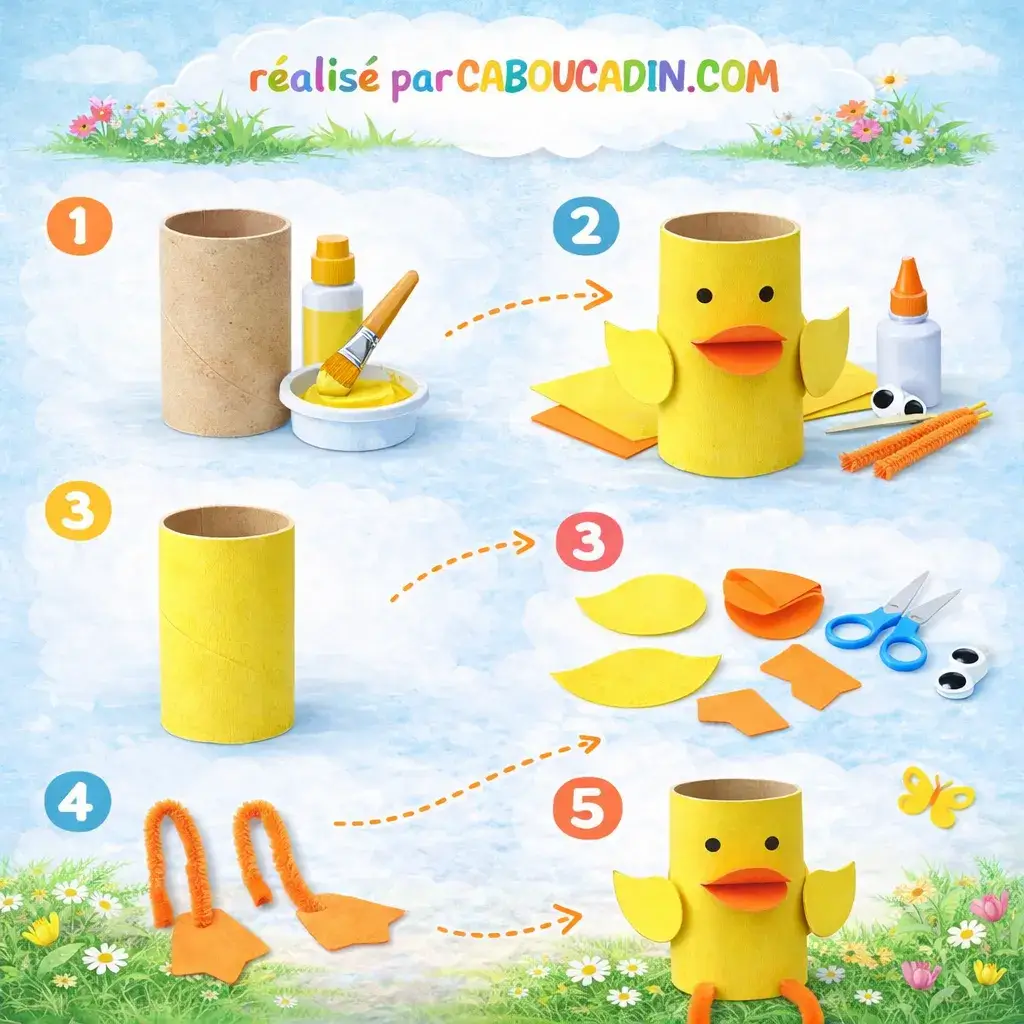 illustration tuto poussin jaune paques avec rouleau en carton 1 11zon