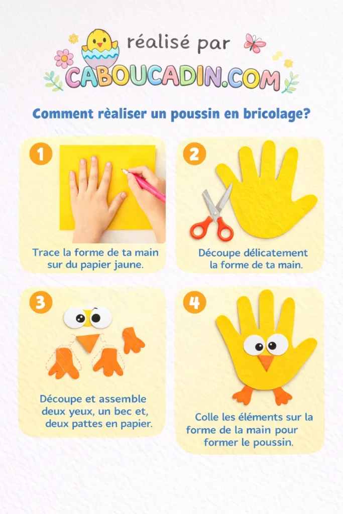 illustration tuto poussin paques avec empreinte de main