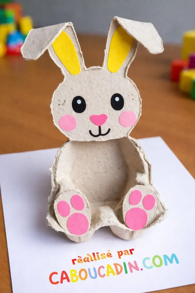 Bricolage de Pâques facile : fabriquer un lapin avec une boîte d’œufs lapin paques avec boite oeufs carton 2 11zon