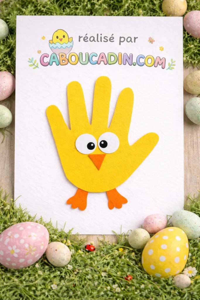 poussin paques avec empreinte de main