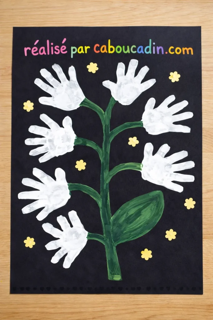 brin de muguet avec empreintes demains et peinture