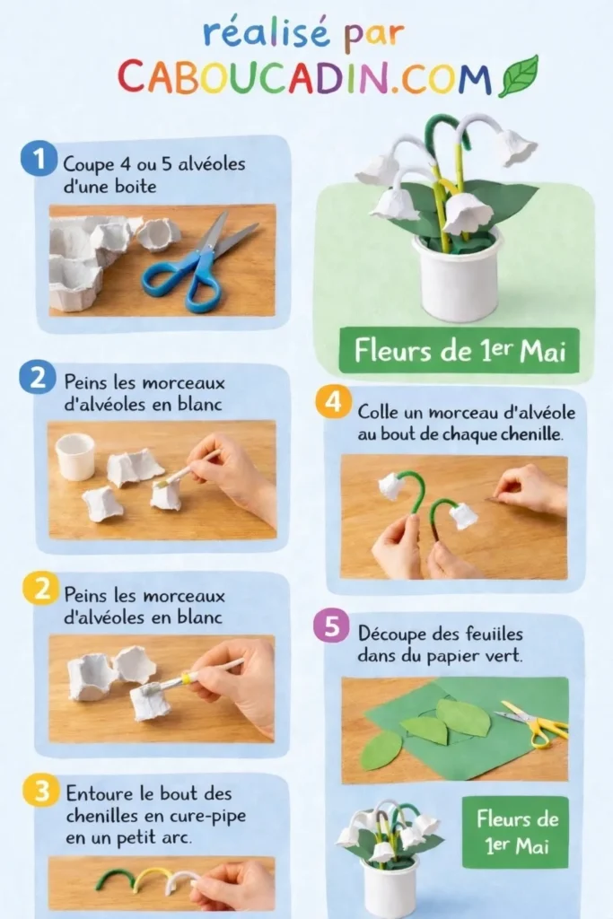 illustration tuto brin de muguet avec alveole boite oeufs carton