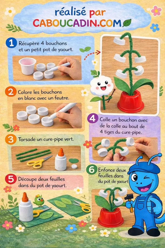 illustration tuto brin de muguet avec bouchons plastique recycle