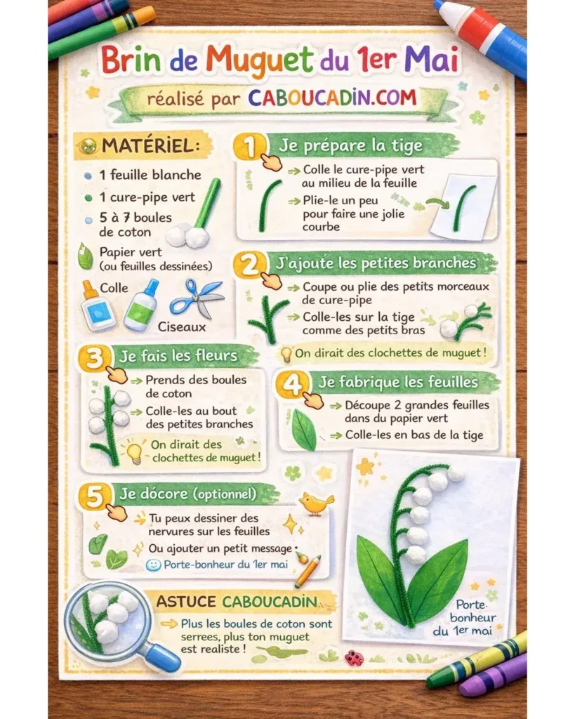 illustration tuto brin de muguet avec boules coton