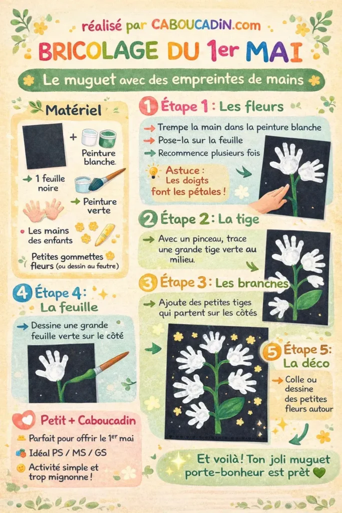 illustration tuto brin de muguet avec empreintes demains et peinture