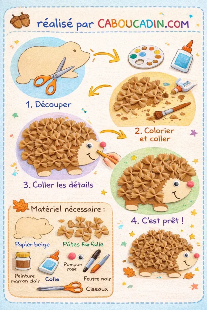 illustration tuto herisson avec pates alimentaire farfelle 1 2 2