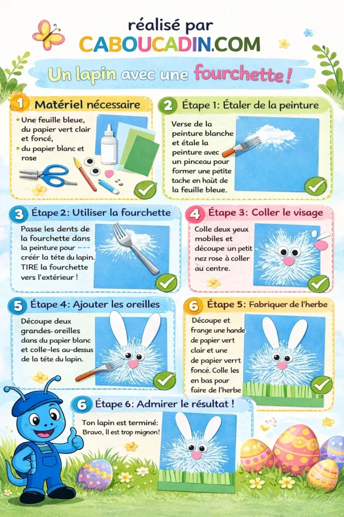 illustration tuto lapin paques realise avec peinture et fourchette