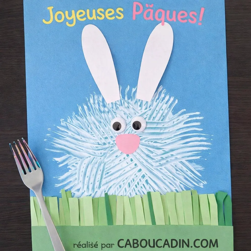 lapin paques realise avec peinture et fourchette