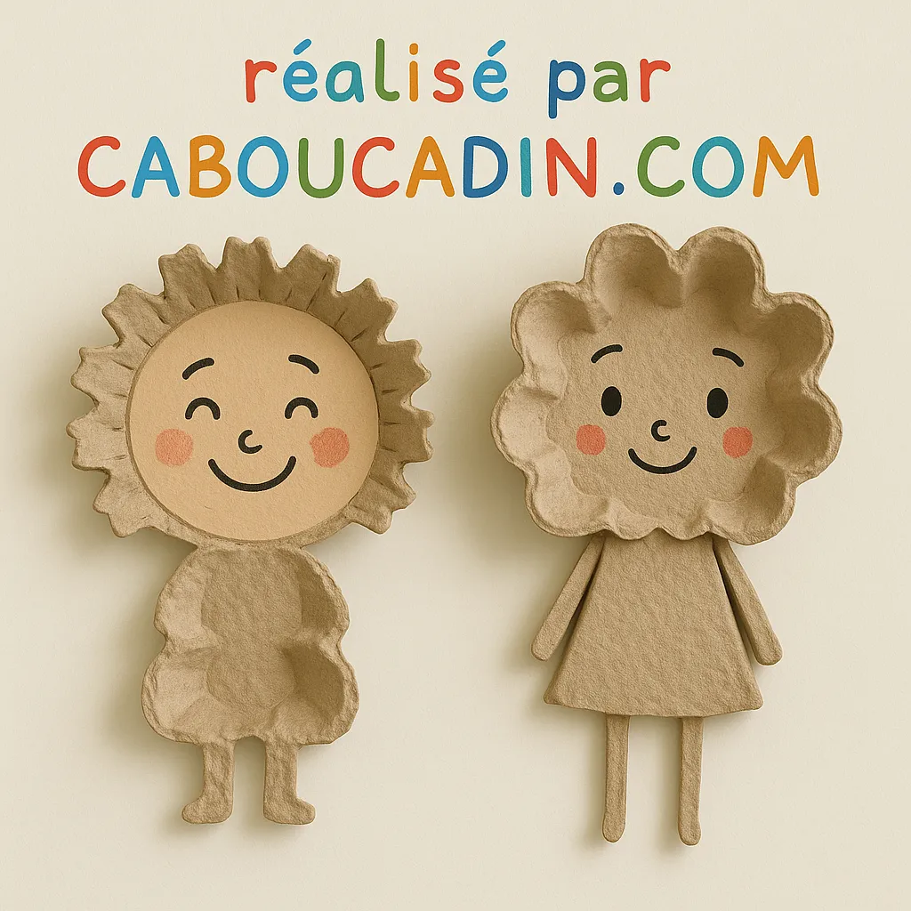 Bricolage enfant facile : personnages en boîte d’œufs - DIY recyclage maternelle personnages fille et gracon en carton 2