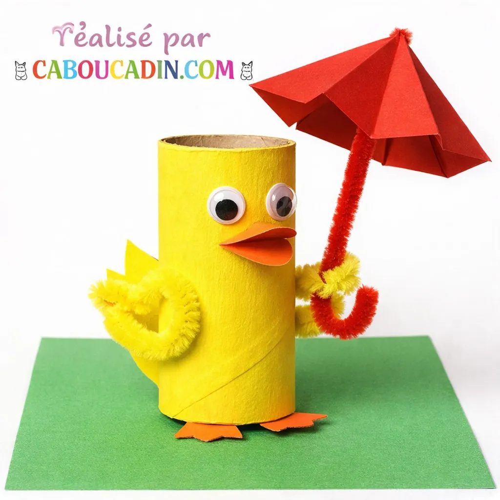 poussin paques avec rouleau en carton et parapluie