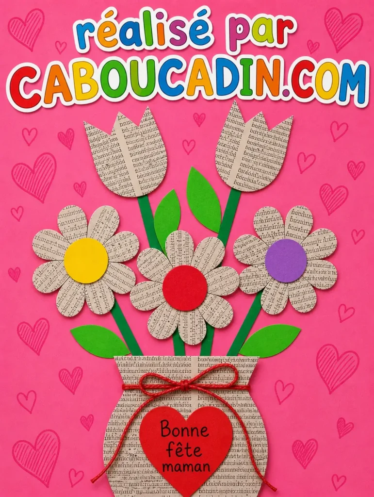 bouquet fleurs avec papier journal fete mere