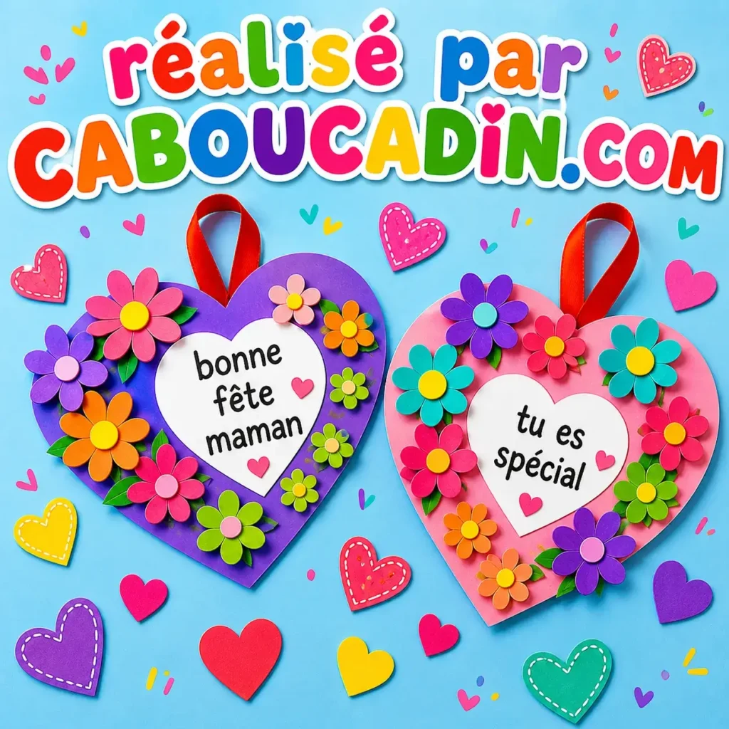 Bricolage Fête des Mères : de magnifiques cœurs fleuris à fabriquer avec les enfants carte fete meres coeurs decores