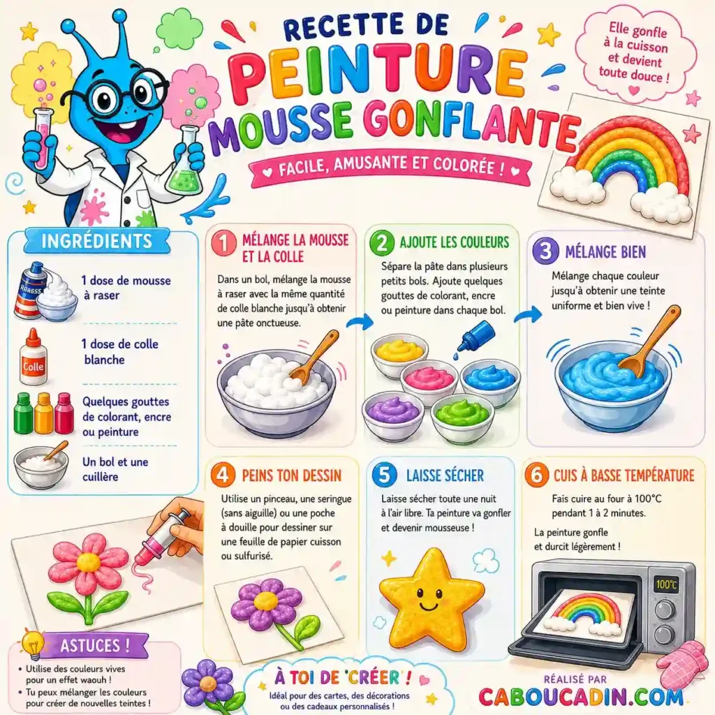 Recette de peinture mousse gonflante : activité sensorielle magique pour enfants fabriquer illustration tuto peinture mousse gonflante facile