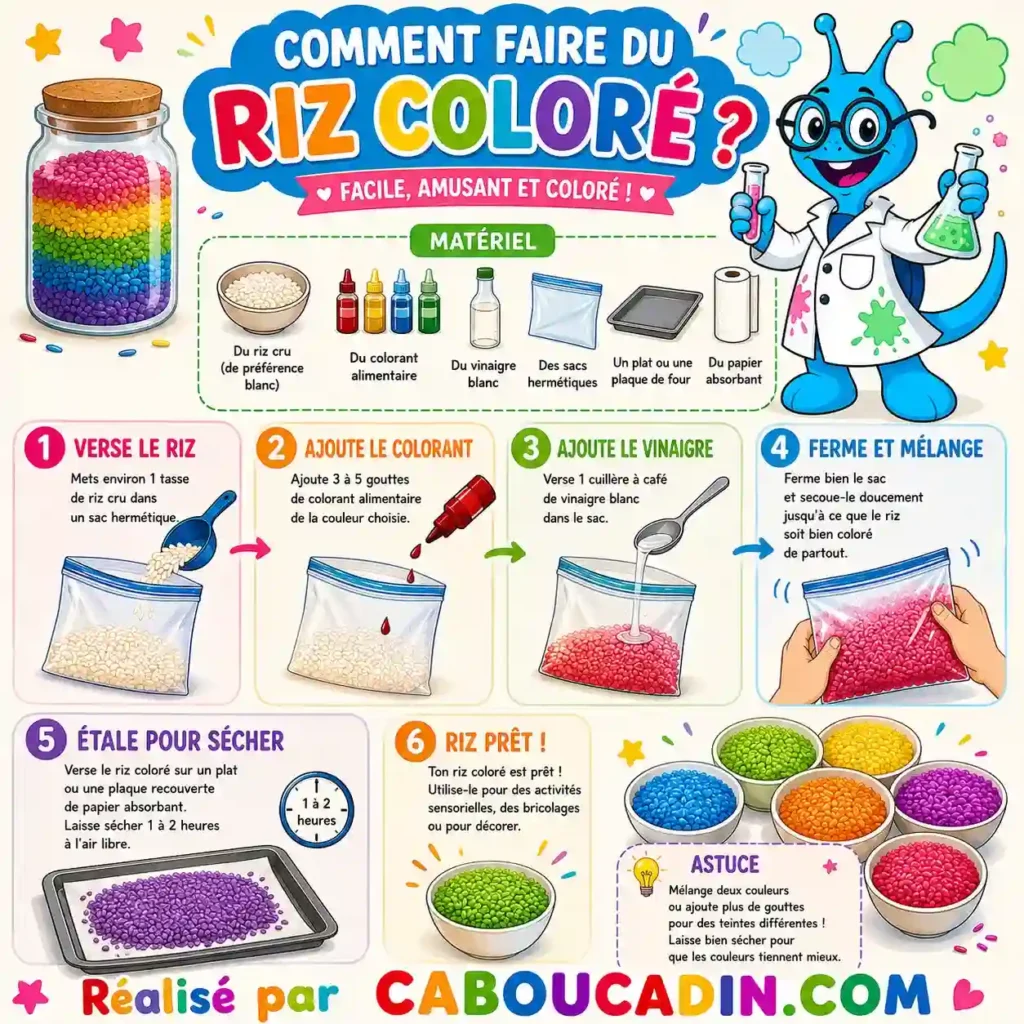 Recette de riz coloré maison : activité sensorielle facile pour enfants fabriquer riz colore facile