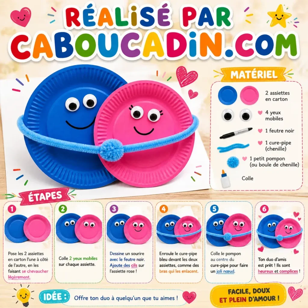 illustration tuto amoureux assiettes carton bleu rose