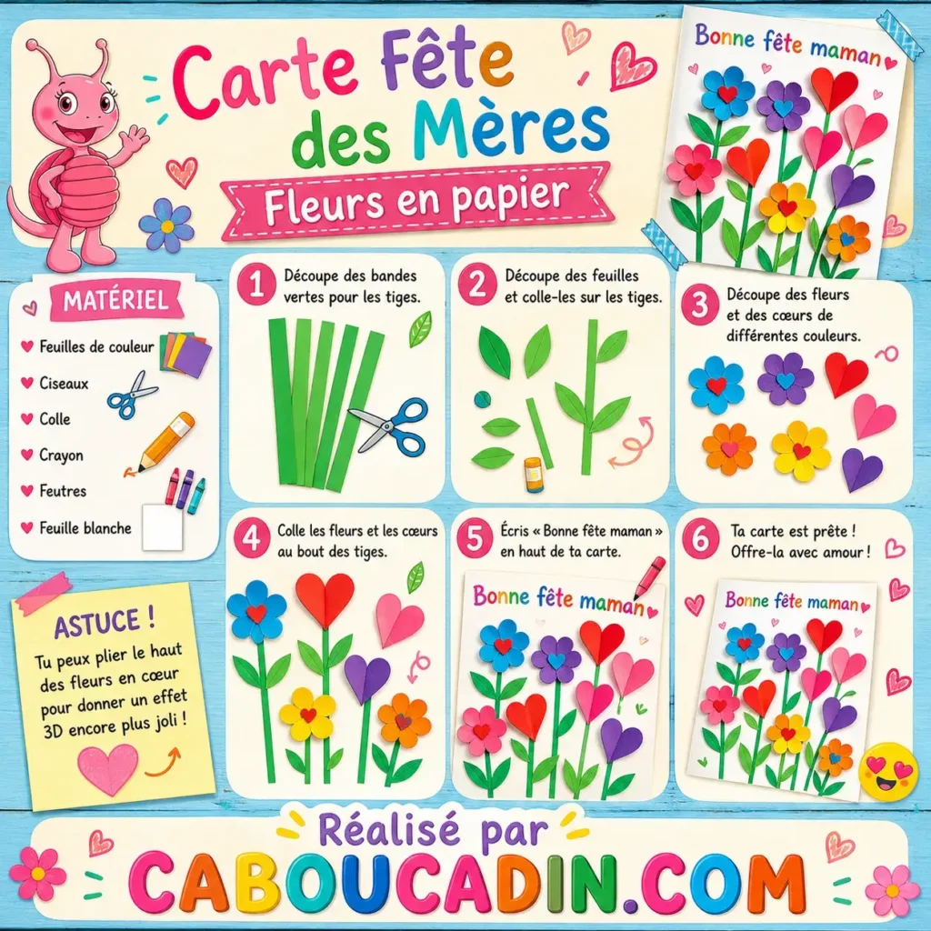 illustration tuto carte fete mere bouquet fleurs colorees
