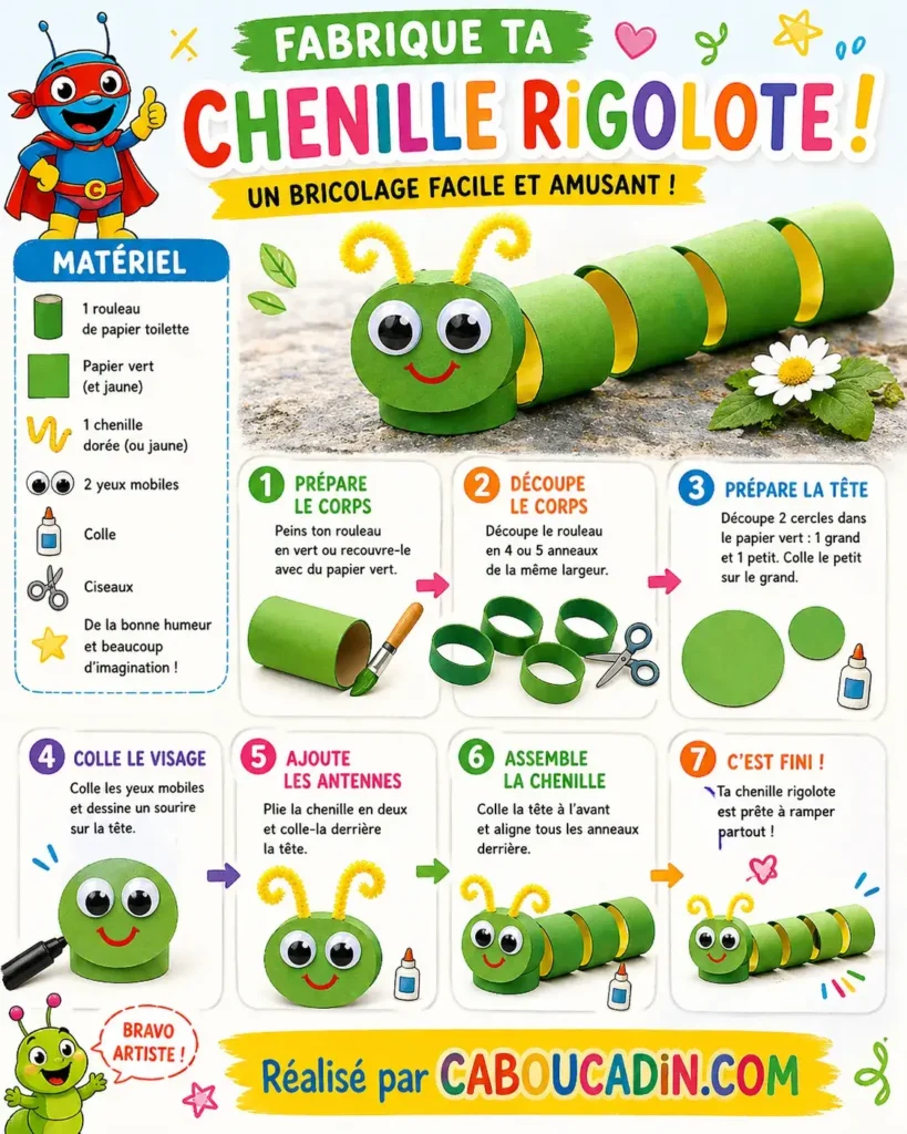 illustration tuto chenille avec du papier de couleur
