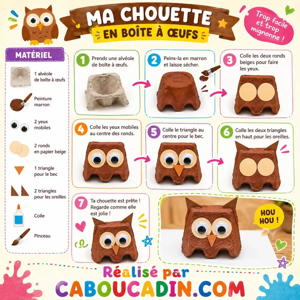 illustration tuto chouette avec alveole boite oeufs en carton