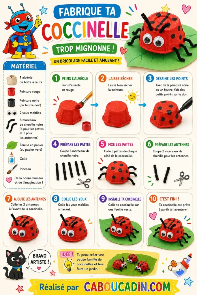 illustration tuto coccinelle realisee avec alveole boite a oeufs carton