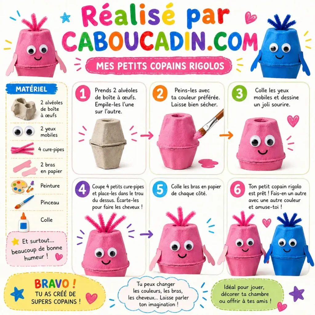 illustration tuto personnages filles garcons avec alveoles de boites a oeufs 2