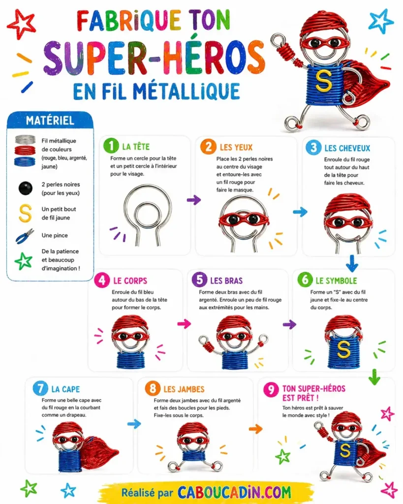 illustration tuto super hero caboucadin en fil de fer