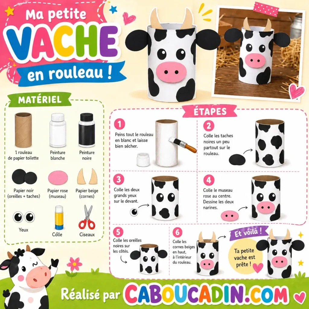 illustration tuto vache avec rouleau en carton