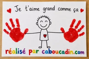 Bricolage Fête des Pères : "Je t’aime grand comme ça" avec empreintes de mains bonhomme-bonne-fete-papa-empreintes-de-main