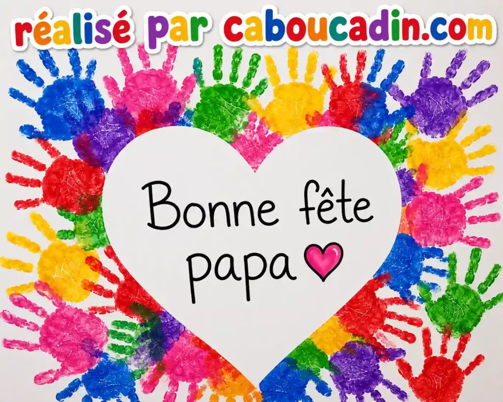 Bricolage Fête des Pères : Réaliser un Cœur avec des Empreintes de Mains Colorées coeur bonne fete papa avec des coeurs couleur