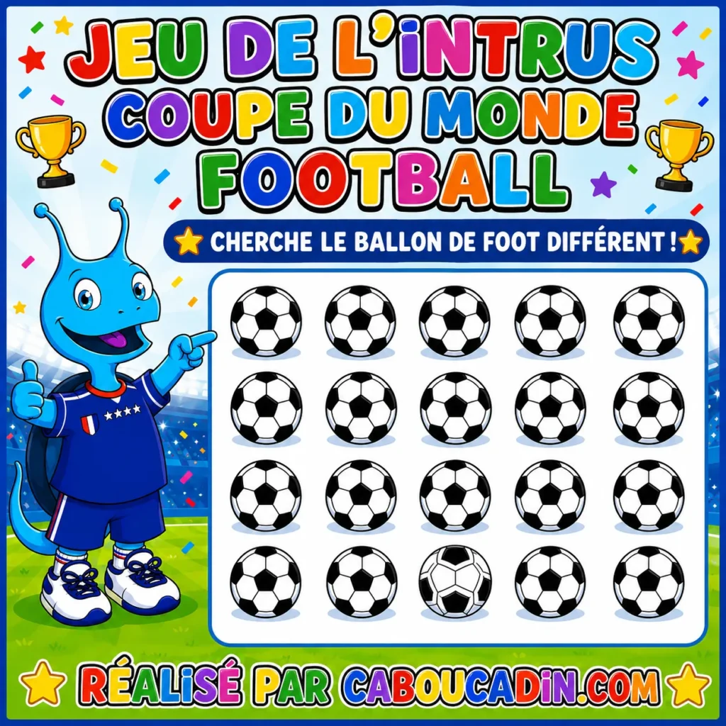 Jeu de l’intrus Coupe du Monde 2026 : cherche le ballon de foot différent fiche intrus ballon coupe du monde foot 1